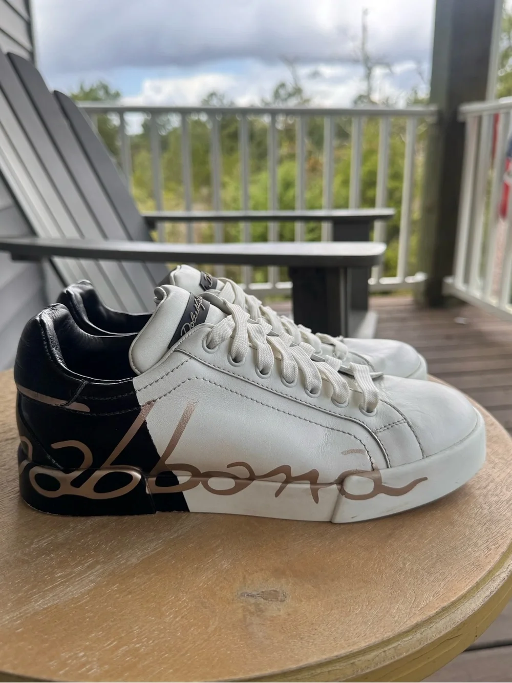 Dolce & Gabbana Portofino Leather Sneakers White Black Logo Size 38.5
